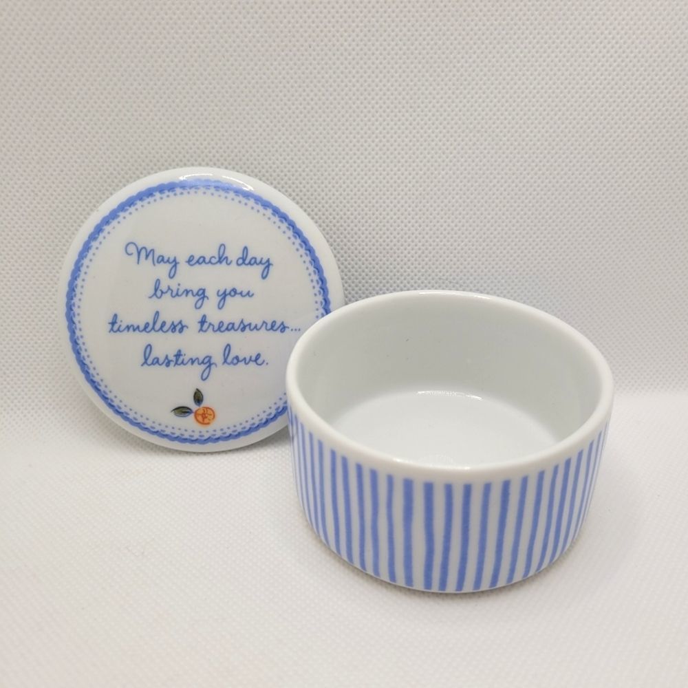 Insperational Ceramic Trinket Box White and Blue Stripes Hallmark